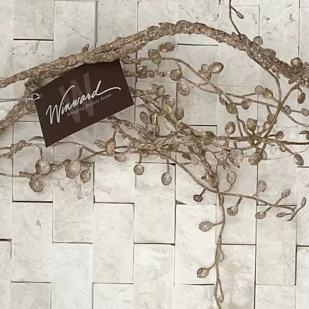 NWT New Winward Home Gold Shimmer Holiday Eucalyptus Winter Leaf Vine Garland